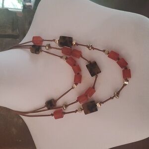 Chico's ORANGE and Brown Multi-Strand BEAD Necklace